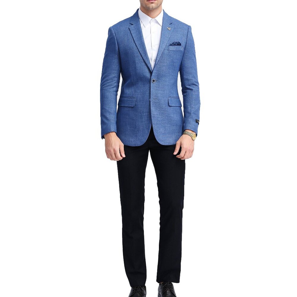Blue Linen Look Notch Lapel Men's Jacket